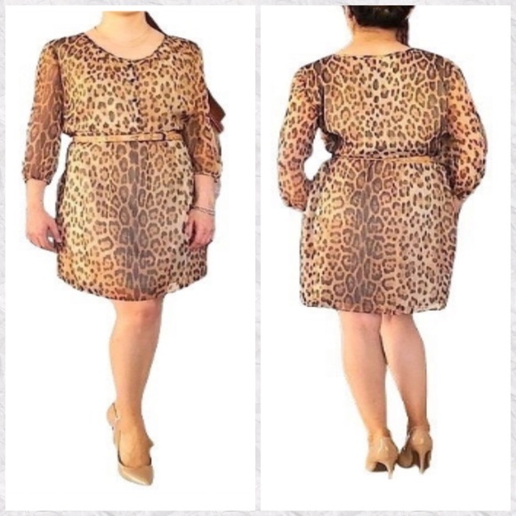 Cremieux‎ Leopard Print Henley Crew Neck 3/4 Sleeve Sheath Dress - Picture 2 of 10